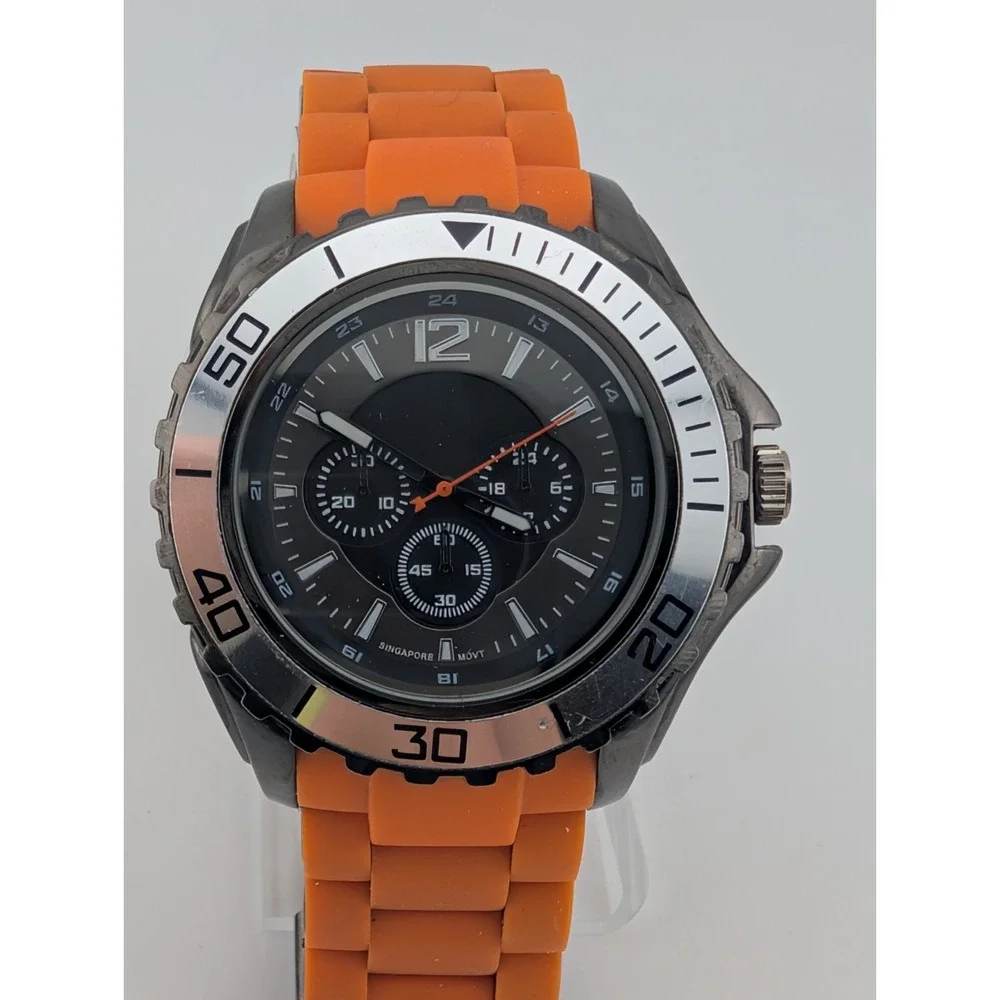 Men's Quartz Watch 48mm Case Rotating Bezel Orange 6.25
